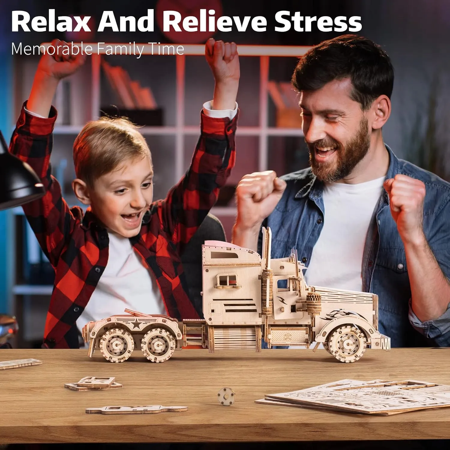 RoWood Model Car Kit to Build,3D Wooden Puzzle, Scale Mechanical Vehicle Model Building Kits, Best Toys Gift for Adults & Teens - Heavy Truck