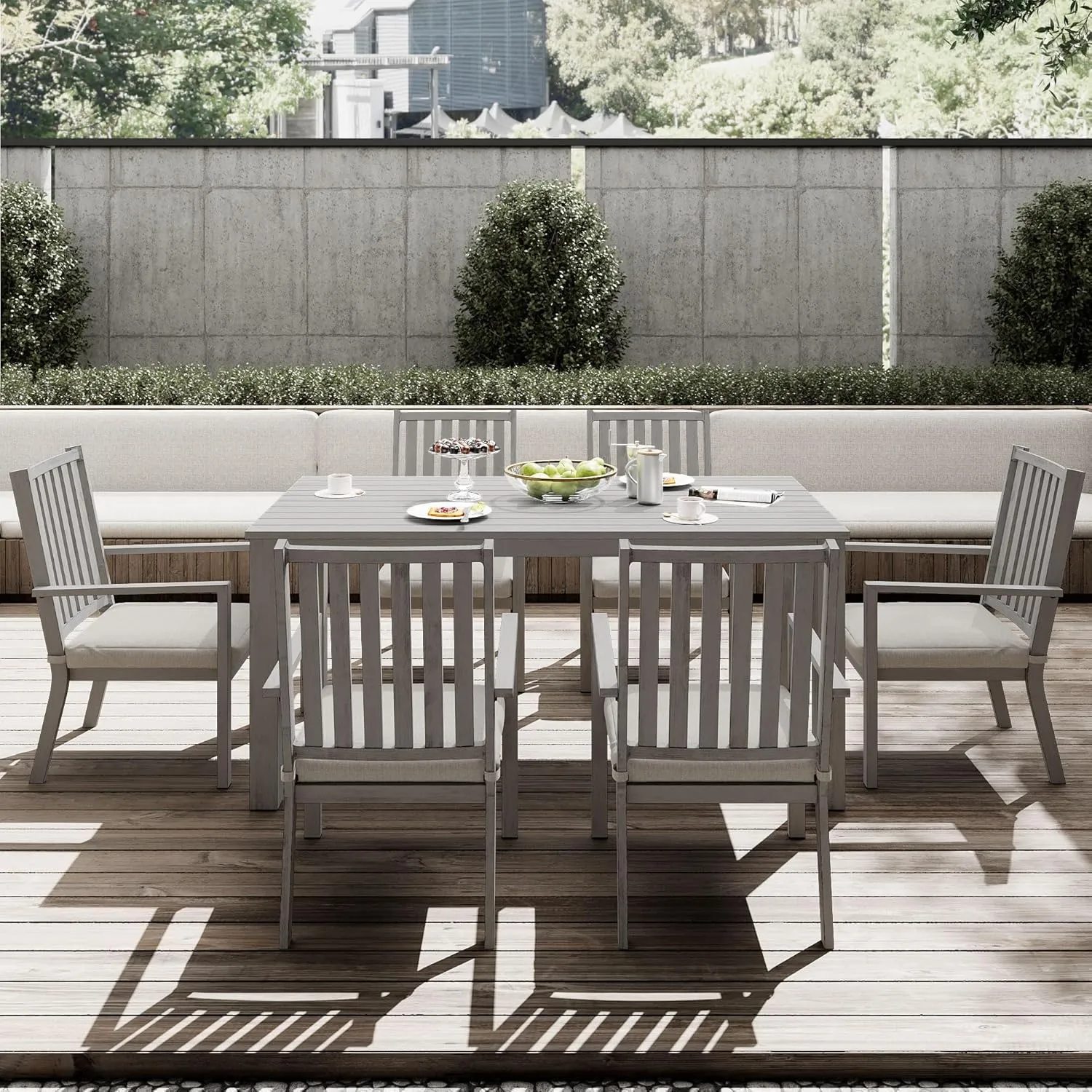 RoyalCraft Aluminum 7 Pieces Patio Dining Sets, Outdoor Dining Table with 6 Chairs, Outdoor Patio Dining Furniture Set with Removable Cushion for Lawn, Garden, Backyard, Gray