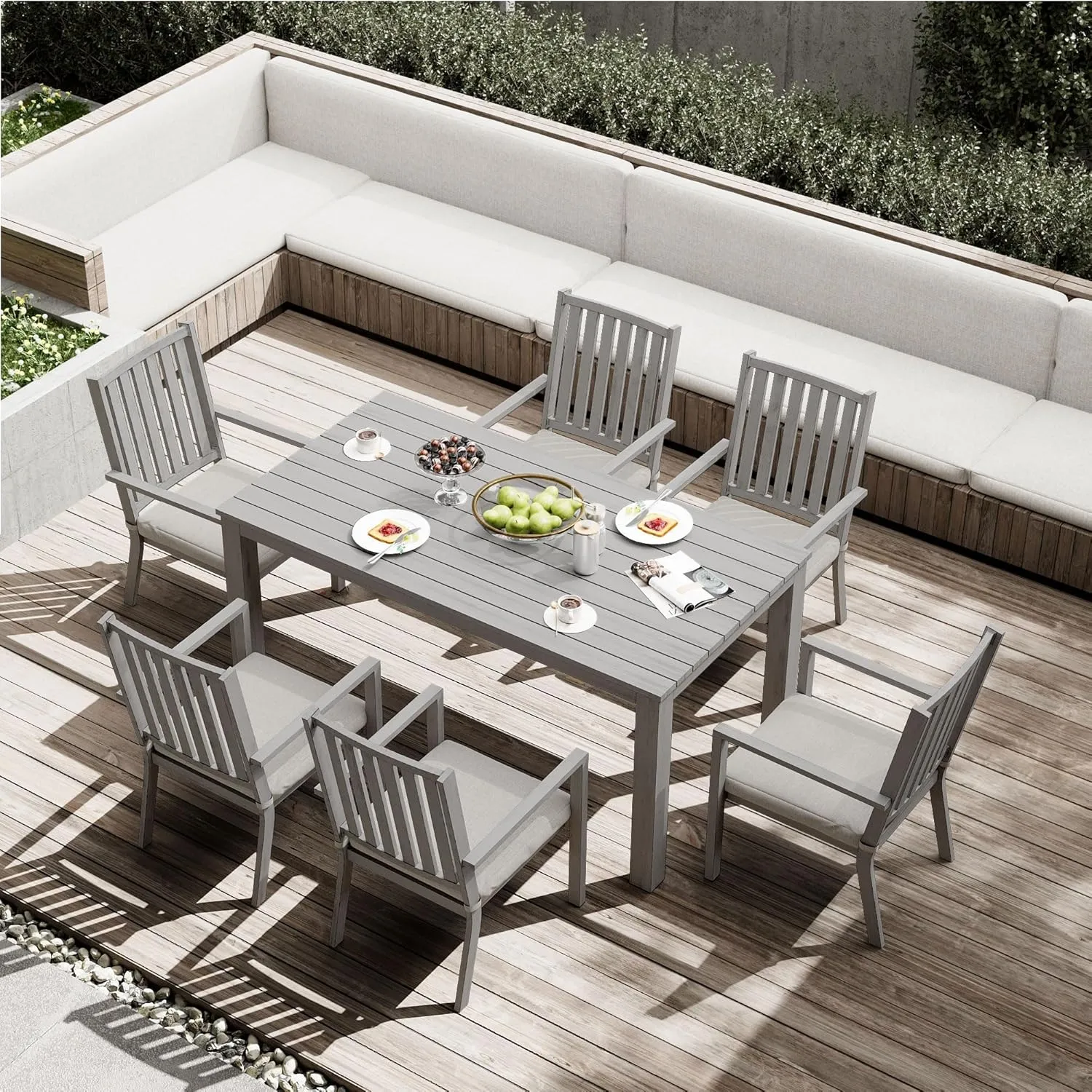 RoyalCraft Aluminum 7 Pieces Patio Dining Sets, Outdoor Dining Table with 6 Chairs, Outdoor Patio Dining Furniture Set with Removable Cushion for Lawn, Garden, Backyard, Gray