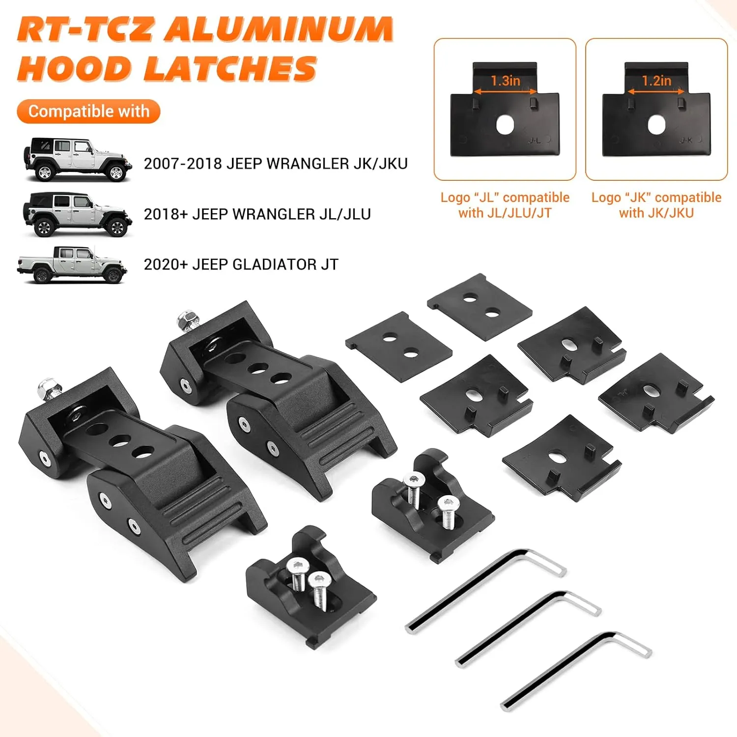 RT-TCZ for Wrangler Hood Latch Lock Catch, Aluminum Hood Latches for Jeep Wrangler JK JKU 2007-2017 JL JLU 2018-2025 Gladiator JT 2020-2025 Black Exterior Accessories 2pcs