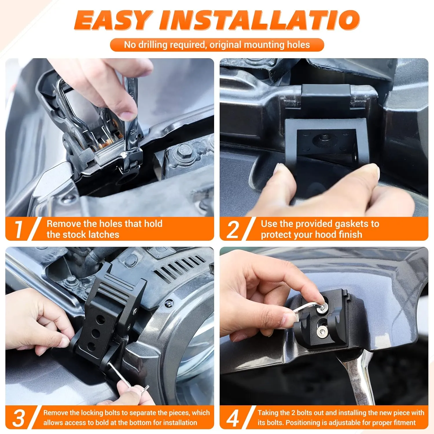 RT-TCZ for Wrangler Hood Latch Lock Catch, Aluminum Hood Latches for Jeep Wrangler JK JKU 2007-2017 JL JLU 2018-2025 Gladiator JT 2020-2025 Black Exterior Accessories 2pcs