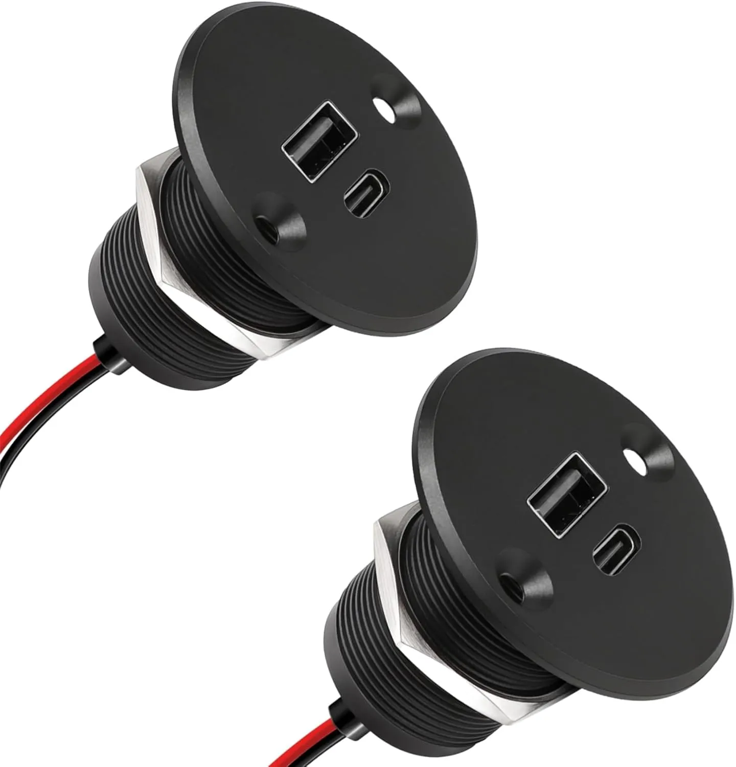 RV USB C Outlet 12V/24V All-aluminum QC 3.0 USB & PD 3.0 USB C 24W High-speed Charging Socket, Flush Mount USB Fast Charger for Caravan Trailer Camper Van Car Boat (Large panel*2)