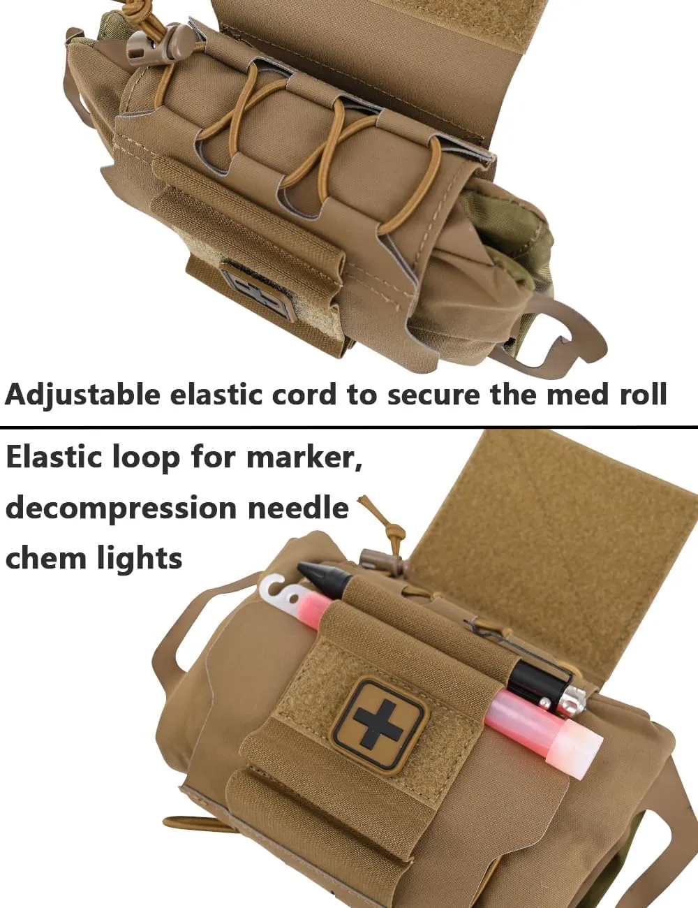 SABADO Rapid Deploy IFAK Pouch First Aid Kits Pack Tactical Two-piece System Medical Supply Holder Roll Carrier Hypalon Handle Outdoor Sport Hunting Bag Laminated Matting Fabric