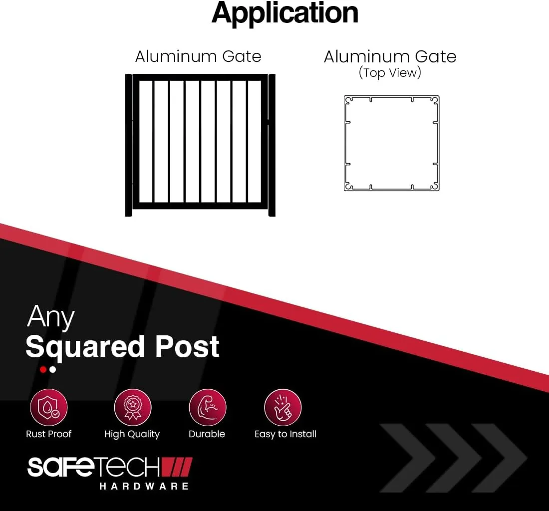 Safetech Hardware TopKlik Self Closing Gate Hinges | Self-Aligning Heavy Duty Spring Hinges | Adjustable Tension | Pool Safety Hinges | Any Square Post, Aluminum Gates | Swing Close 90bs SHG-90L Black