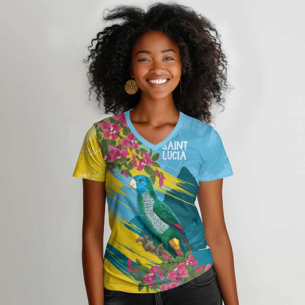Saint Lucia Afro Women V-Neck T-Shirt Tropical Vibes LT7