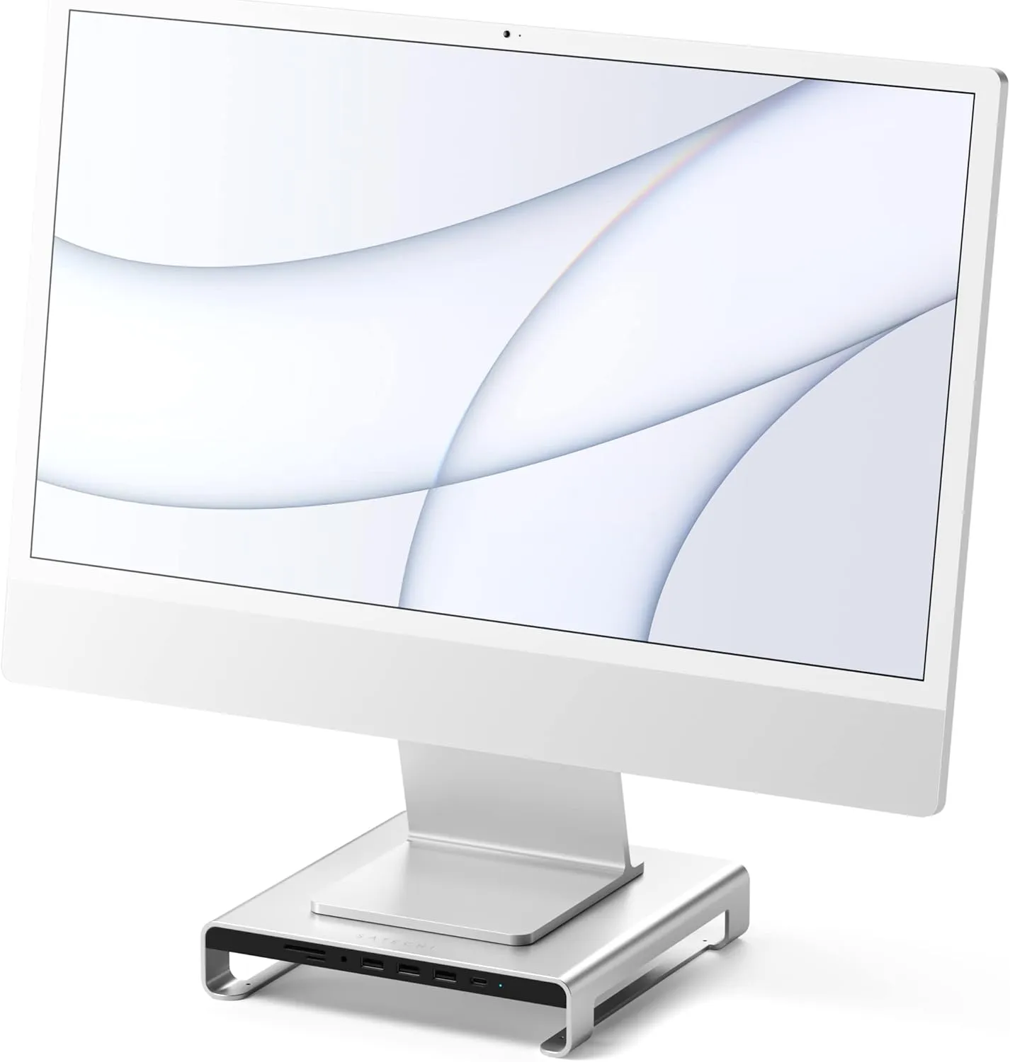 Satechi Type-C Aluminum Monitor Stand Hub with USB-C Data, USB 3.0, Micro/SD Card Slots & 3.5mm Headphone Jack - For Apple Studio Display, iMac M1, iMac, iMac Pro (Silver)