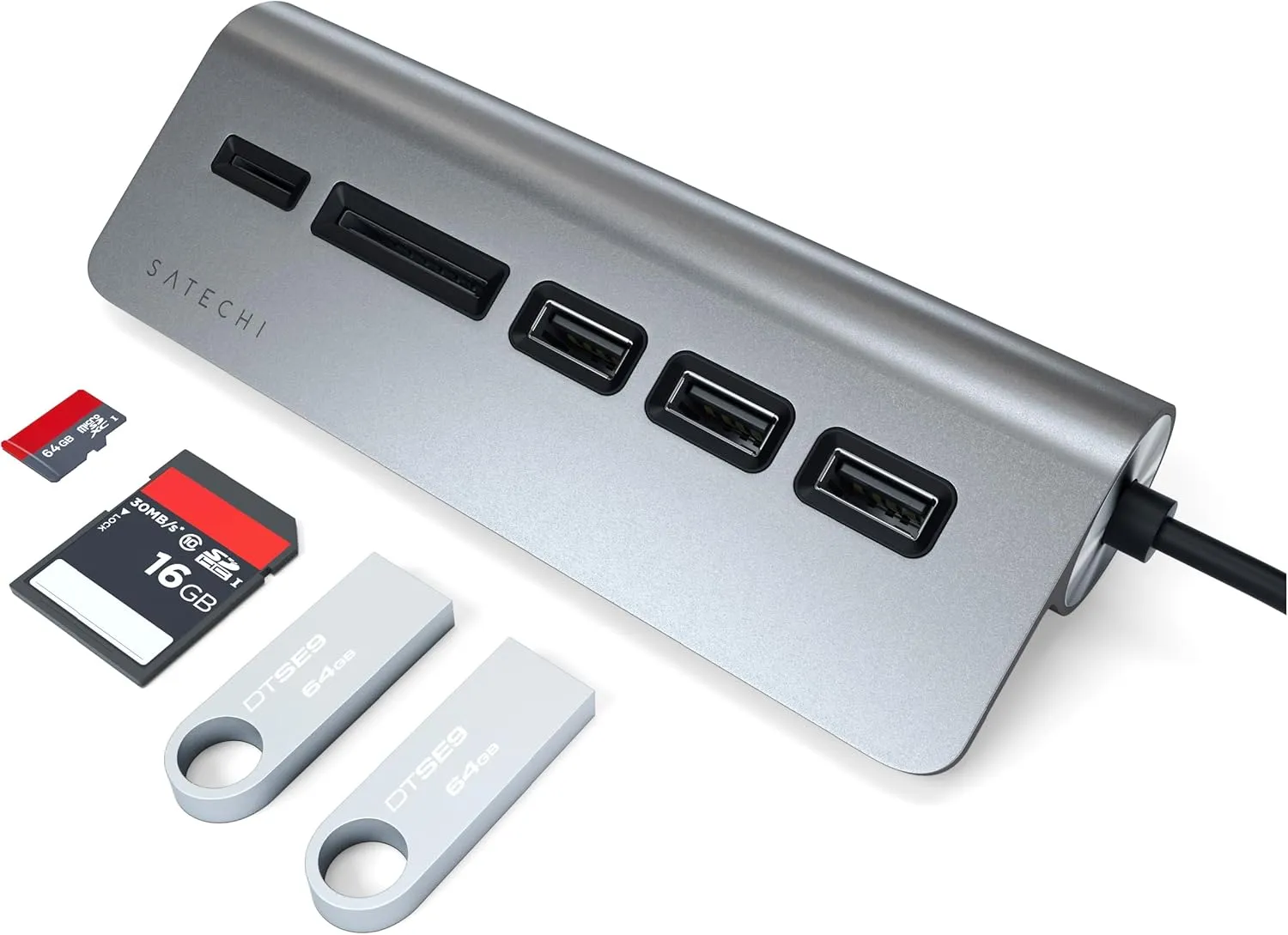 Satechi USB C Hub for Desktop – USB C Hub with 3 USB-A 3.0 Data Ports, Micro/SD Card Readers, USBC Hub MacBook Pro/Air M1 M2 M3, Dell, HP, Surface, Lenovo - Space Gray