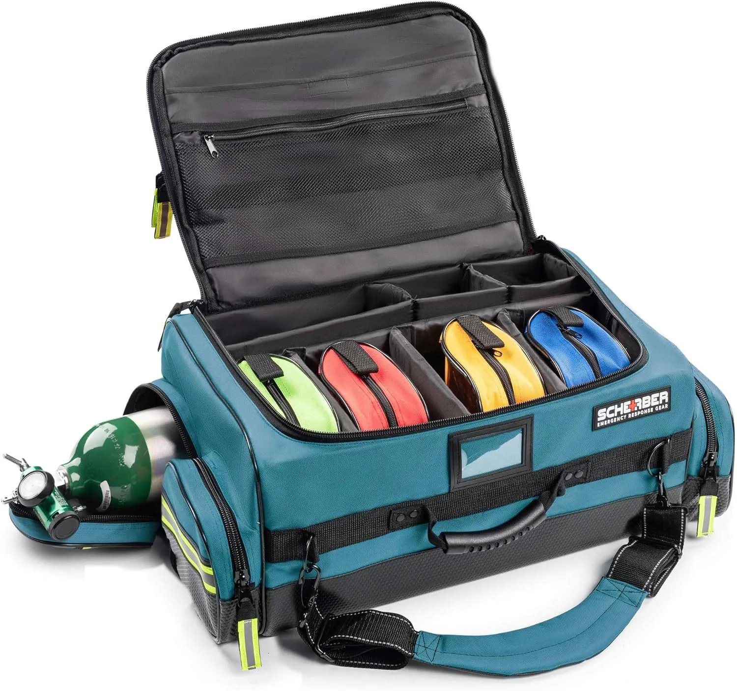 Scherber Fully Stocked First Responder Ultimate Professional EMT/EMS Trauma Kit | HSA/FSA Approved | w/10  Compartments, Zippered Pockets, Dividers, Oxygen Access & 260  First Aid Supplies (Blue)