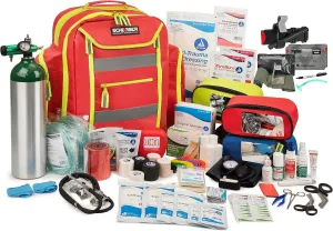 Scherber Fully-Stocked Premium First Responder Backpack | EMT/EMS Medic Trauma, Bleeding & Oxygen Medical Kit | CAT Tourniquet, QuikClot 4x4, HyFin Chest Seal & 250  First Aid Supplies - Red
