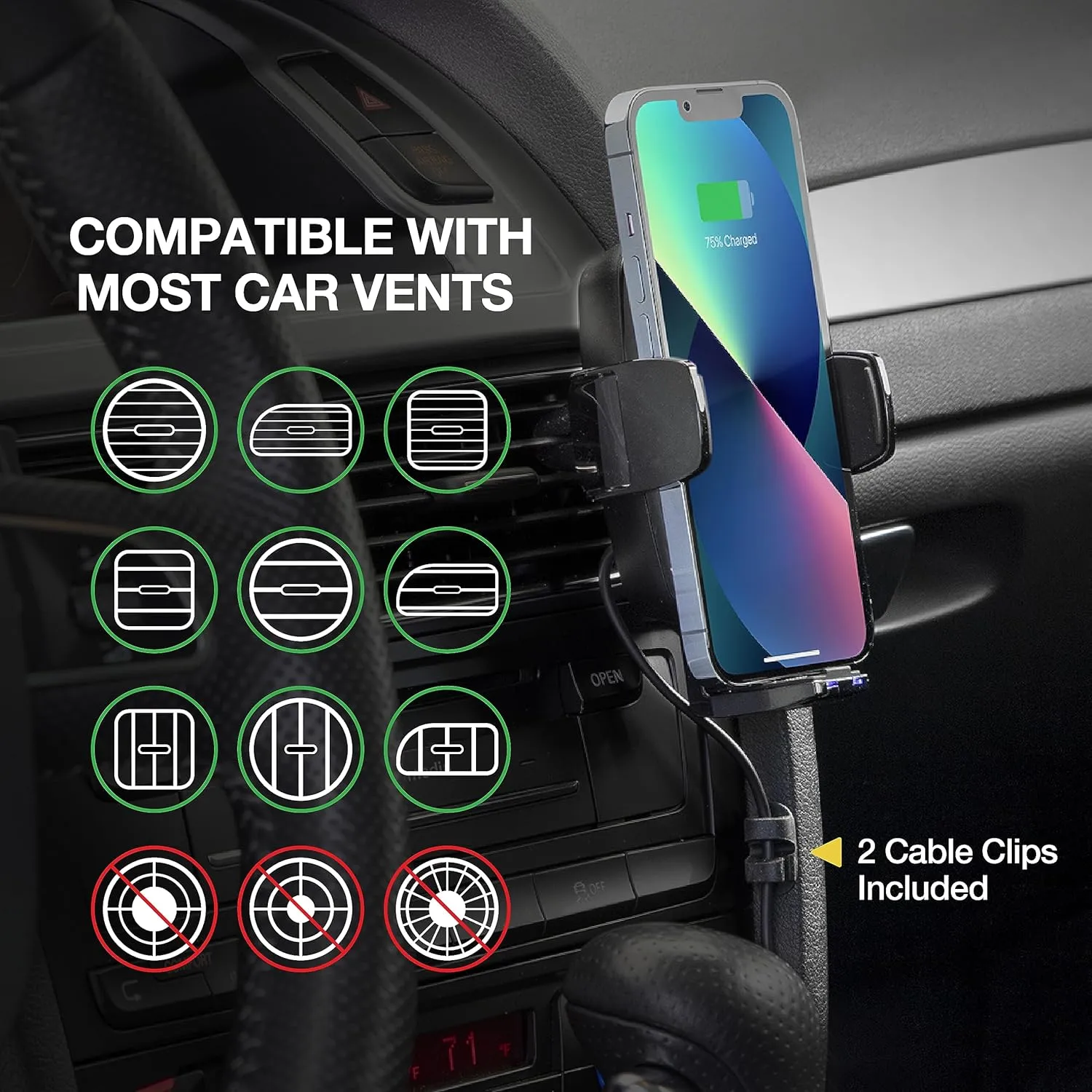 Scosche UQ3DV-SP Dashboard/Vent Qi-Enabled Wireless Charging Universal Phone Mount for The car w/Stick Grip Black
