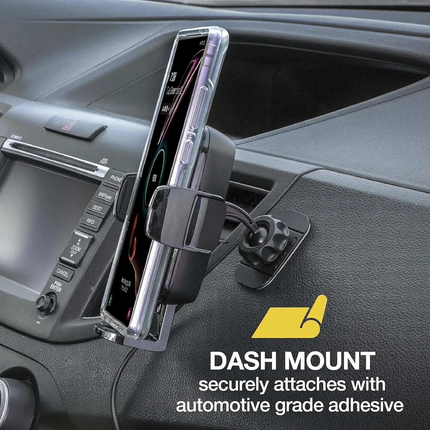 Scosche UQ3DV-SP Dashboard/Vent Qi-Enabled Wireless Charging Universal Phone Mount for The car w/Stick Grip Black