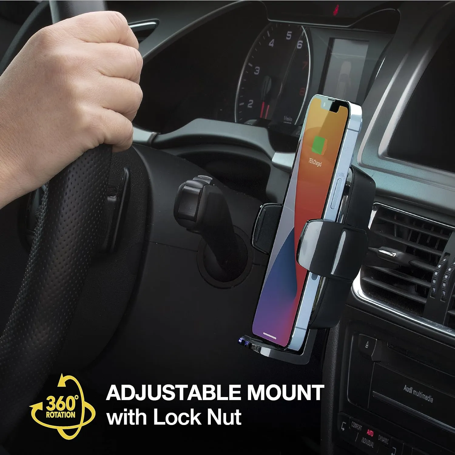 Scosche UQ3DV-SP Dashboard/Vent Qi-Enabled Wireless Charging Universal Phone Mount for The car w/Stick Grip Black