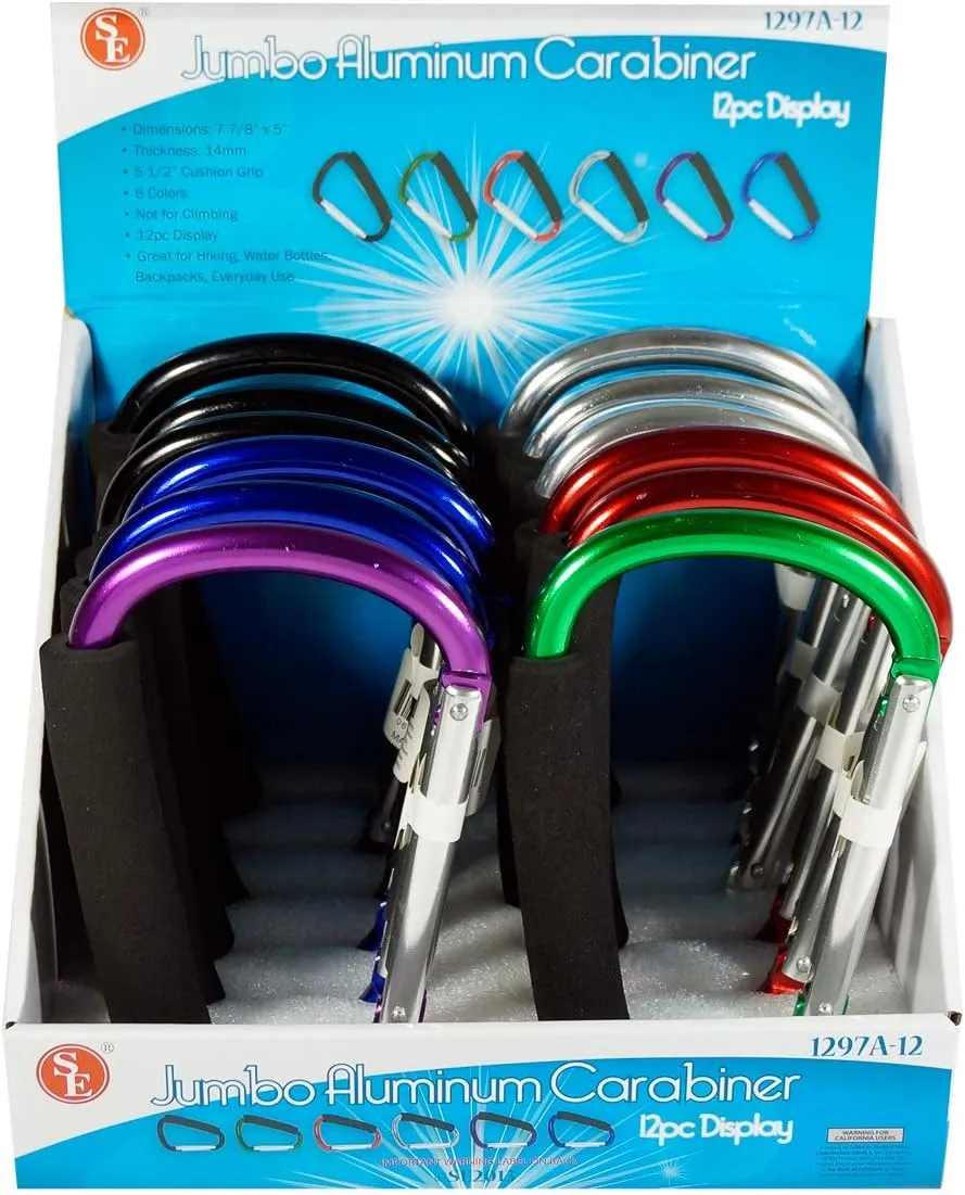 SE Assorted Color Jumbo Aluminum Carabiners (12 PC.) - 1297A-12
