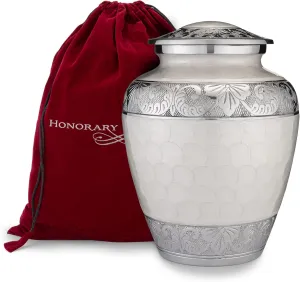 Serenity Memorial Urn - White Human Ashes Urn - 200LB Capacity with Bag