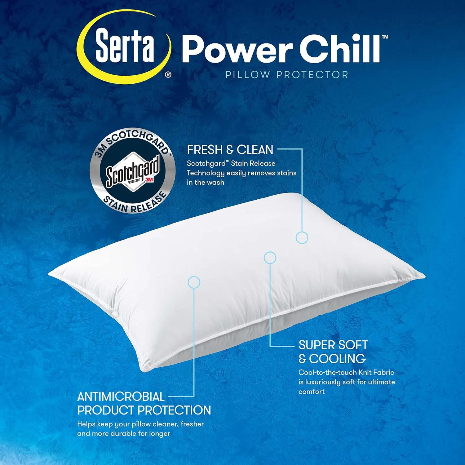 Serta Power Chill Cooling Pillow Protectors, Stain Resistant and Zippered Pillow Protector, Protects Pillow from Dust and Dirt (2 Pack), Standard/Queen, White