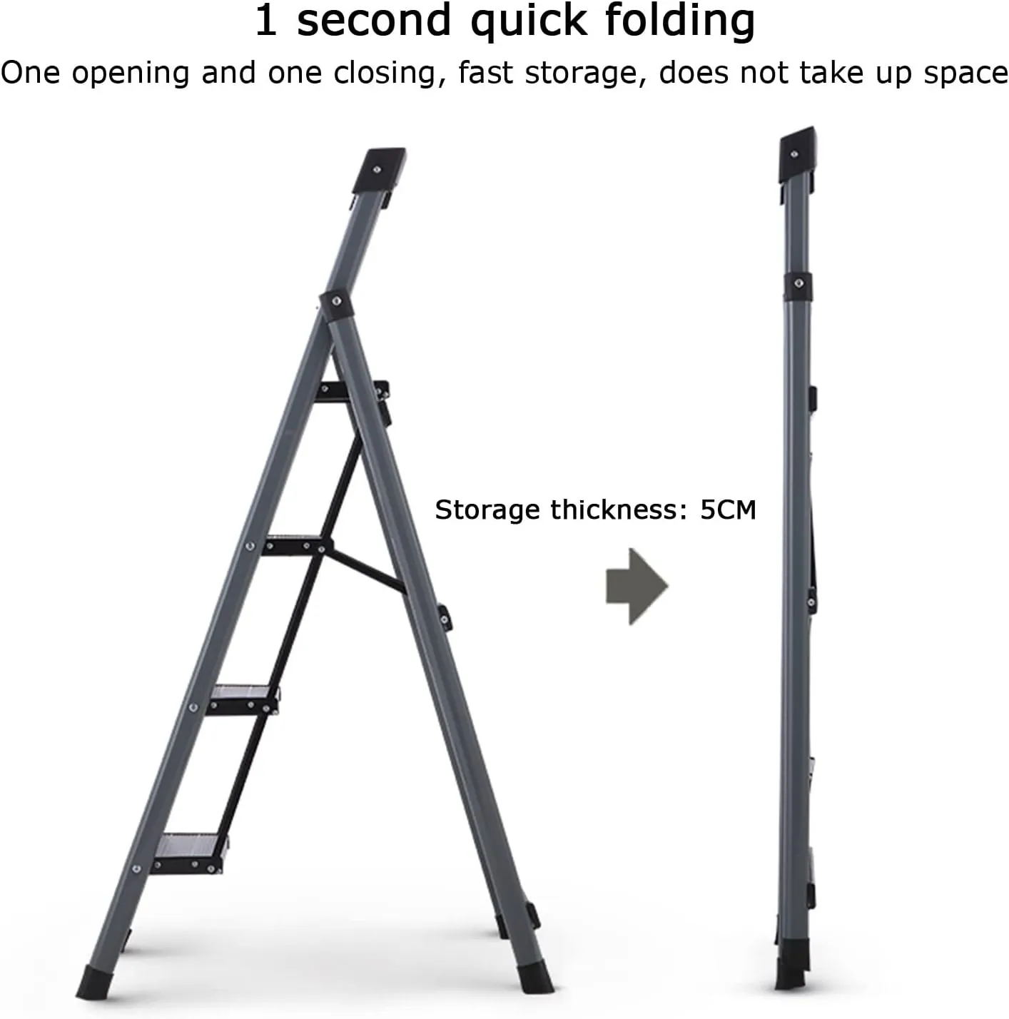 SHU Multifunctional with Tool Table Herringbone Ladder Folding Thickness 5 cm Space-Saving Indoor 4-Step Climbing Ladder (Color : Black)