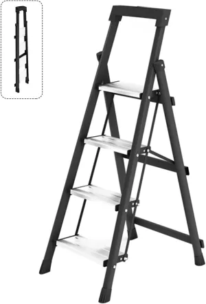 SHU Multifunctional with Tool Table Herringbone Ladder Folding Thickness 5 cm Space-Saving Indoor 4-Step Climbing Ladder (Color : Black)