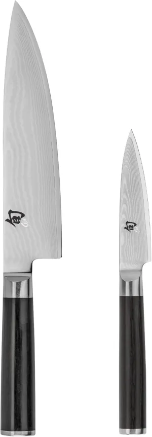Shun Classic 2 Piece Starter Set, Includes 8" Chef and 3.5” Paring Knives, Handcrafted Japanese Knife Set, VG-MAX Core with Damascus Stainless Steel Cladding, Pakkawood Handle