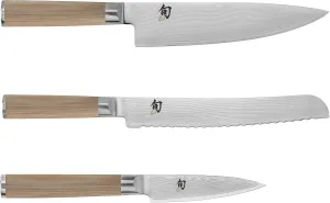 Shun Classic Damascus Blonde 3-Piece Knife Set, Includes Chef’s Knife 8-in, Bread Knife 9-in and Paring Knife 3.5-in Set, Made in Seki, Japan