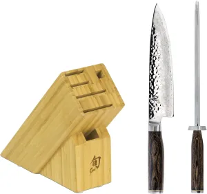 Shun Cutlery Premier 3-Piece Build-A-Block Set, Kitchen Knife and Knife Block Set, Includes 8” Chef's Knife, Honing Steel, & Knife Block, Handcrafted Japanese Kitchen Knives