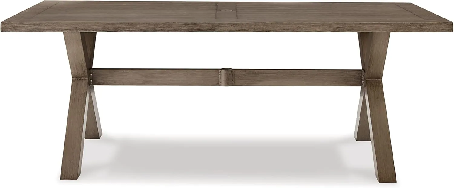 Signature Design by Ashley Beach Front Casual Outdoor Dining Table with Umbrella Option, Light Brown