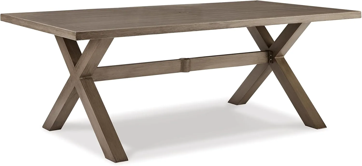 Signature Design by Ashley Beach Front Casual Outdoor Dining Table with Umbrella Option, Light Brown