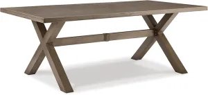 Signature Design by Ashley Beach Front Casual Outdoor Dining Table with Umbrella Option, Light Brown