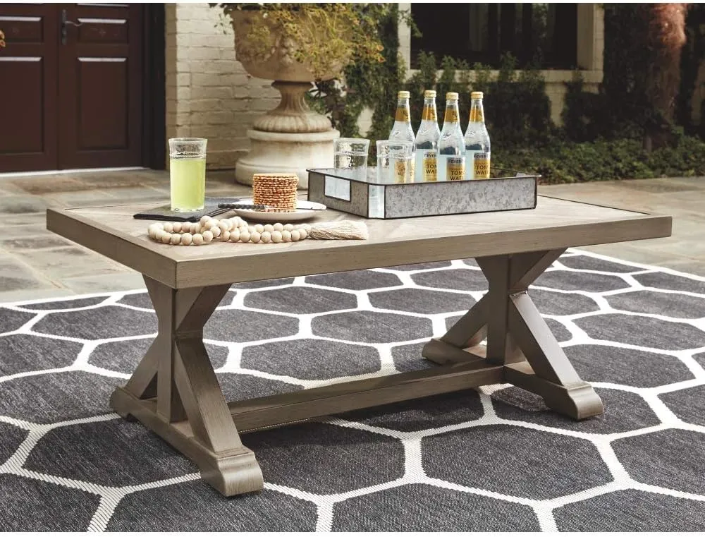 Signature Design by Ashley Beachcroft Outdoor Rectangular Porcelain Top Coffee Table, Beige