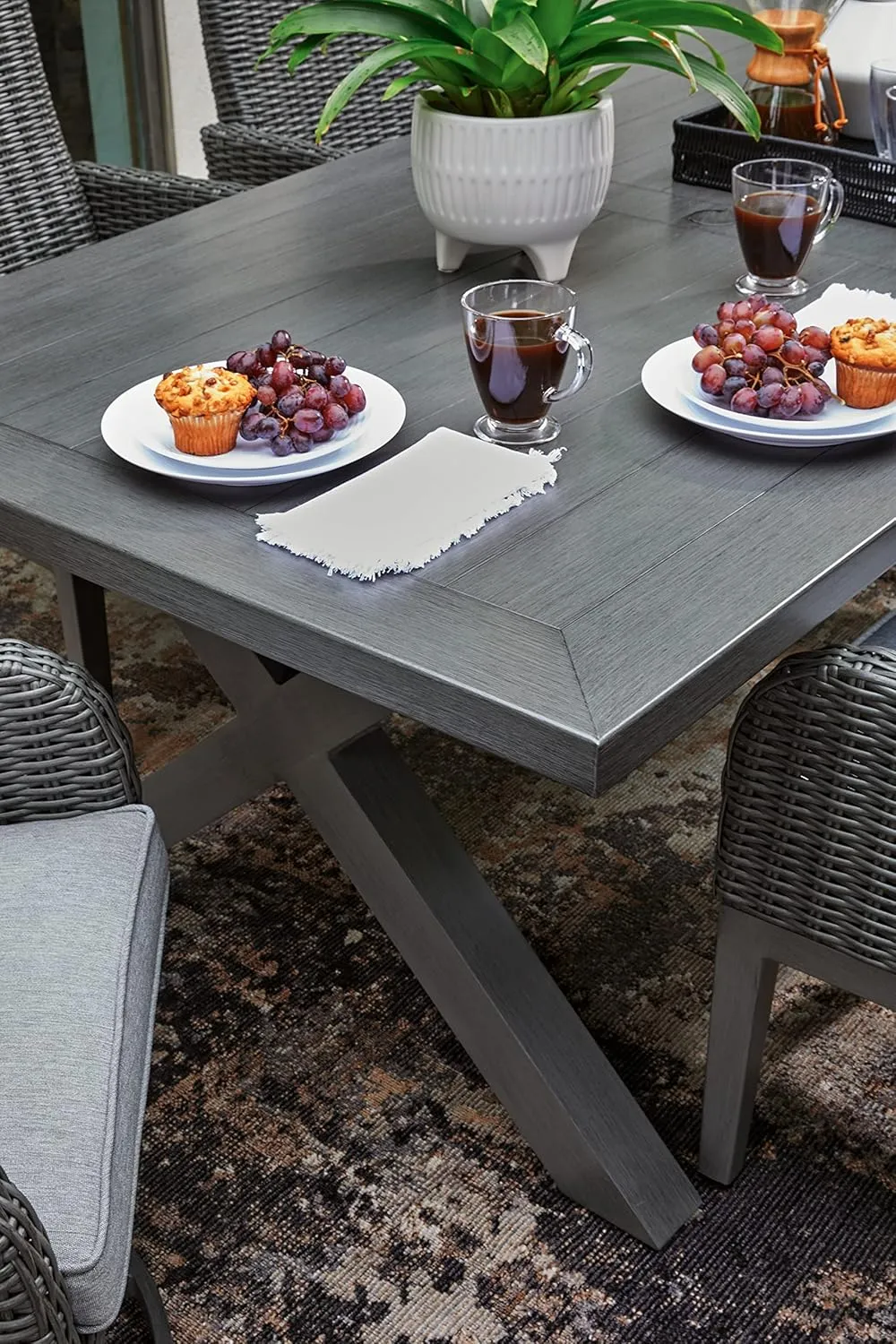 Signature Design by Ashley Elite Park Transitional Outdoor Dining Table with Umbrella Option, Gray
