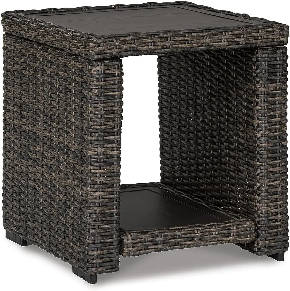 Signature Design by Ashley Grasson Lane Outdoor Rattan Square End Table with Storage, Brown