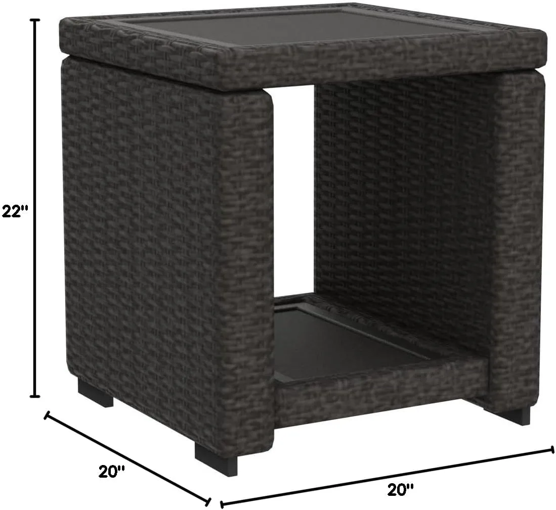 Signature Design by Ashley Grasson Lane Outdoor Rattan Square End Table with Storage, Brown