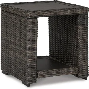 Signature Design by Ashley Grasson Lane Outdoor Rattan Square End Table with Storage, Brown