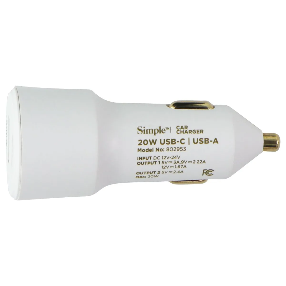 Simple Power Series 20W Dual Port USB-C & USB-A Car Charger - White