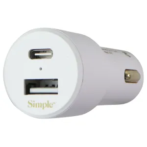 Simple Power Series 20W Dual Port USB-C & USB-A Car Charger - White