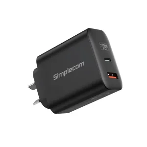 Simplecom CU265 Dual Port PD 65W GaN Fast Wall Charger USB-C   USB-A for Phone Laptop