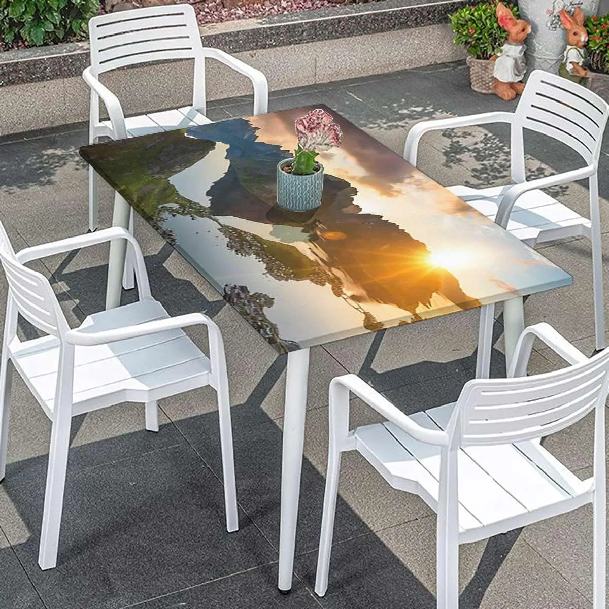Slate Blue Orange Rectangle Table Cloth Cover, Mountain Range with Creek Art Folding Table Cover Rectangle Polyester ?Tablecloth for Picnic Party Aerial View Fits up 5 Foot Tables