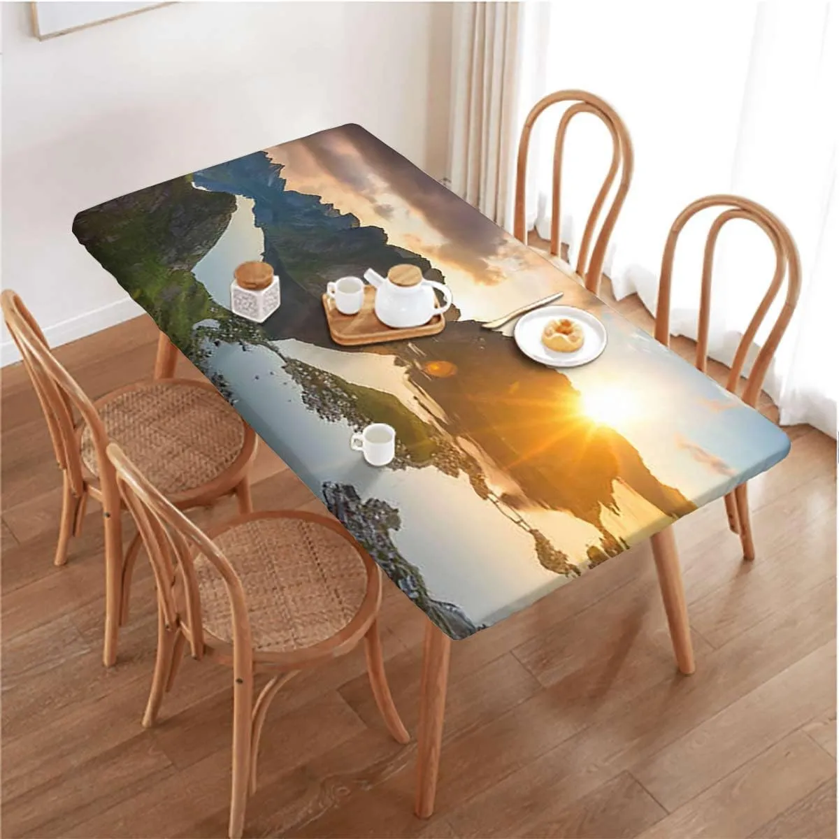 Slate Blue Orange Rectangle Table Cloth Cover, Mountain Range with Creek Art Folding Table Cover Rectangle Polyester ?Tablecloth for Picnic Party Aerial View Fits up 5 Foot Tables