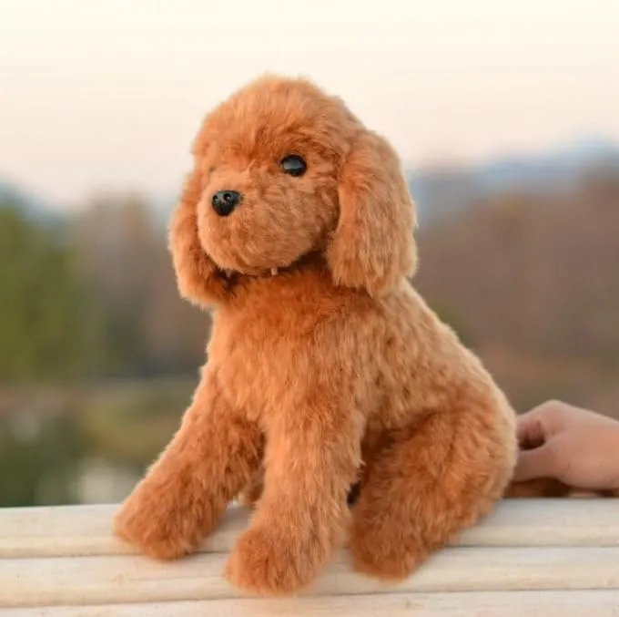 Small Simulation Teddy Dog Plush Toy Dog Doll Realistic Poodle with Aluminum Wire for Stable Sitting (There are Aluminum Wires on The Front Limbs of The Sitting Position to Keep it Stable)