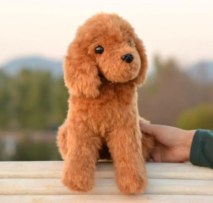Small Simulation Teddy Dog Plush Toy Dog Doll Realistic Poodle with Aluminum Wire for Stable Sitting (There are Aluminum Wires on The Front Limbs of The Sitting Position to Keep it Stable)