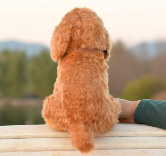 Small Simulation Teddy Dog Plush Toy Dog Doll Realistic Poodle with Aluminum Wire for Stable Sitting (There are Aluminum Wires on The Front Limbs of The Sitting Position to Keep it Stable)