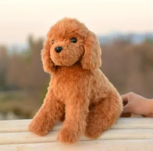 Small Simulation Teddy Dog Plush Toy Dog Doll Realistic Poodle with Aluminum Wire for Stable Sitting (There are Aluminum Wires on The Front Limbs of The Sitting Position to Keep it Stable)
