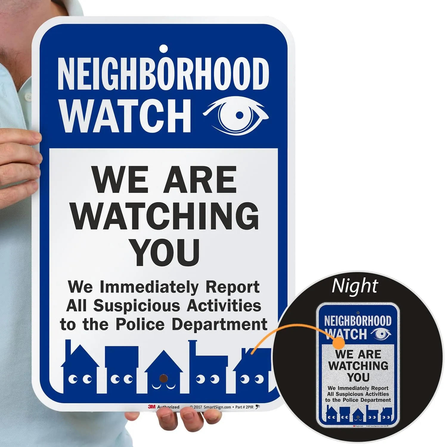SmartSign - K-9120-EG-12x18 "Neighborhood Watch - We Are Watching You" Sign | 12" x 18" 3M Engineer Grade Reflective Aluminum Black/Blue on White