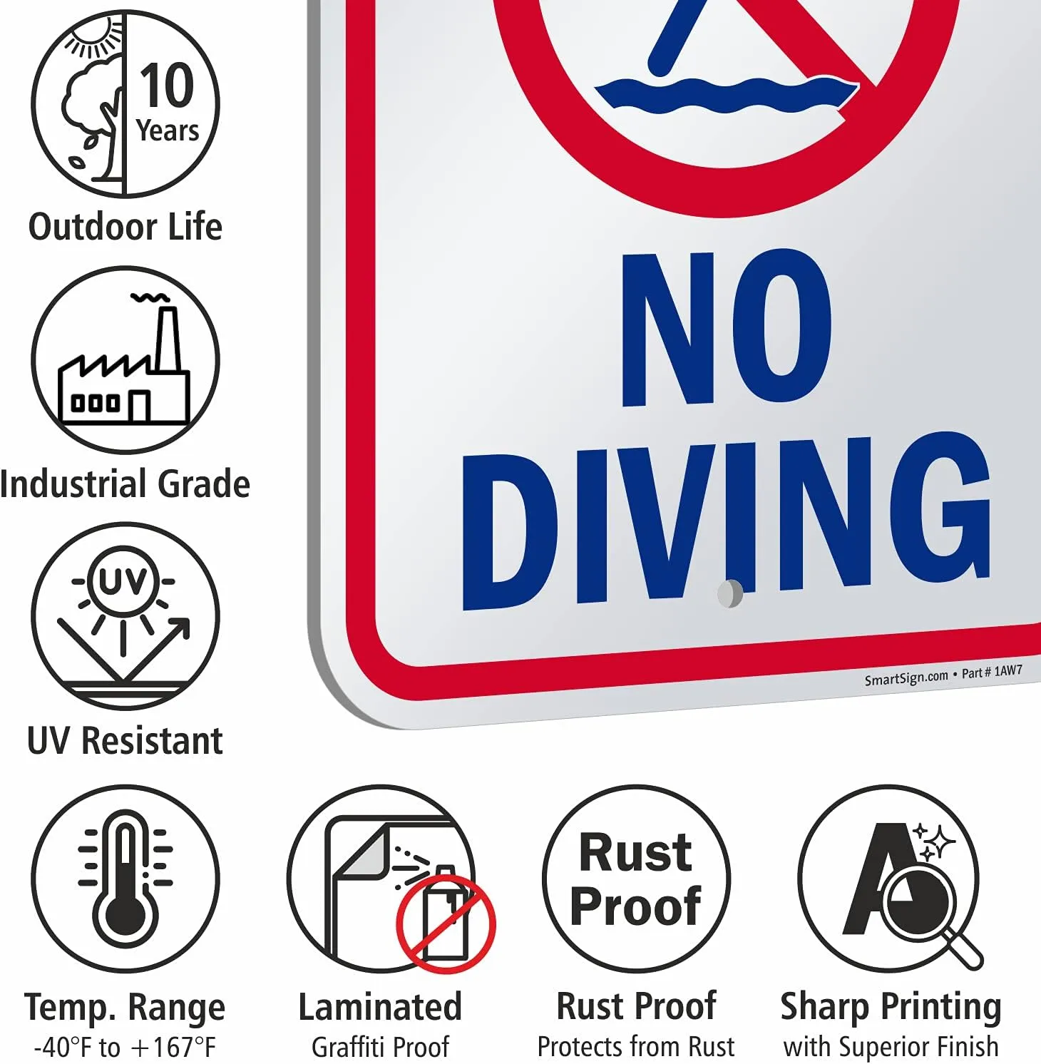 SmartSign "Attention - No Diving" Sign | 12" x 18" Aluminum