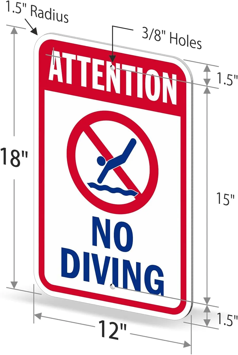 SmartSign "Attention - No Diving" Sign | 12" x 18" Aluminum