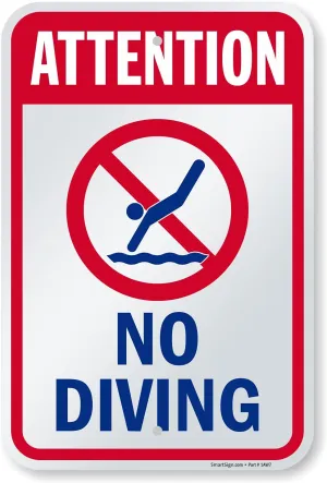 SmartSign "Attention - No Diving" Sign | 12" x 18" Aluminum