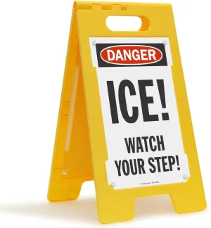 SmartSign - SF-0233-FB-25x12 "Danger - Ice! Watch Your Step!" Folding Floor Sign | 25" x 12" Plastic Black/Red on White