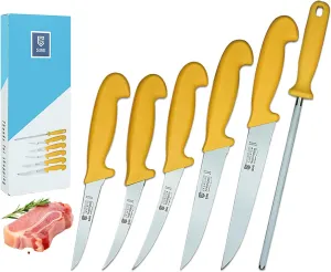 SMI - 6 Pcs Solingen Butcher Knife Set Germany Professional Chef knife Set Boning Knife Sharpening Steel Rod Meat Knife Sharp Kitchen Knives - German steel 1.4116