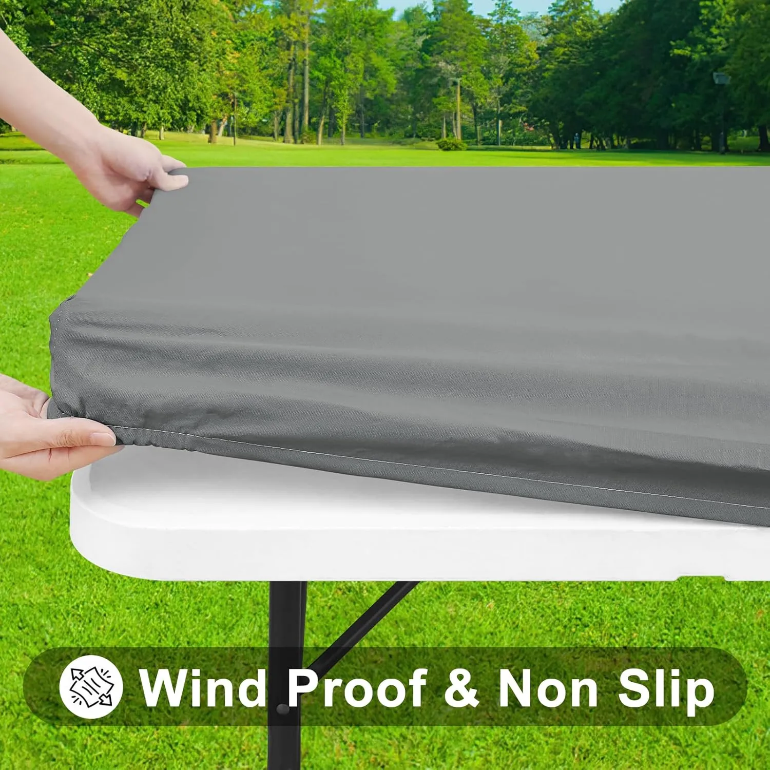 Smiry Rectangle Tablecloth, Elastic Fitted Flannel Backed Vinyl Tablecloths for 6ft Folding Tables, Waterproof Wipeable Table Covers for Indoor, Outdoor, Picnic and Camping (Grey, 30"x72")