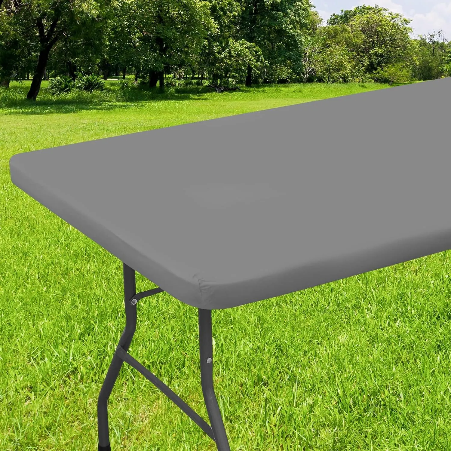 Smiry Rectangle Tablecloth, Elastic Fitted Flannel Backed Vinyl Tablecloths for 6ft Folding Tables, Waterproof Wipeable Table Covers for Indoor, Outdoor, Picnic and Camping (Grey, 30"x72")