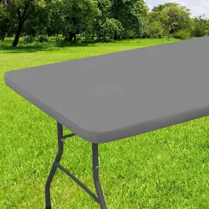Smiry Rectangle Tablecloth, Elastic Fitted Flannel Backed Vinyl Tablecloths for 6ft Folding Tables, Waterproof Wipeable Table Covers for Indoor, Outdoor, Picnic and Camping (Grey, 30"x72")